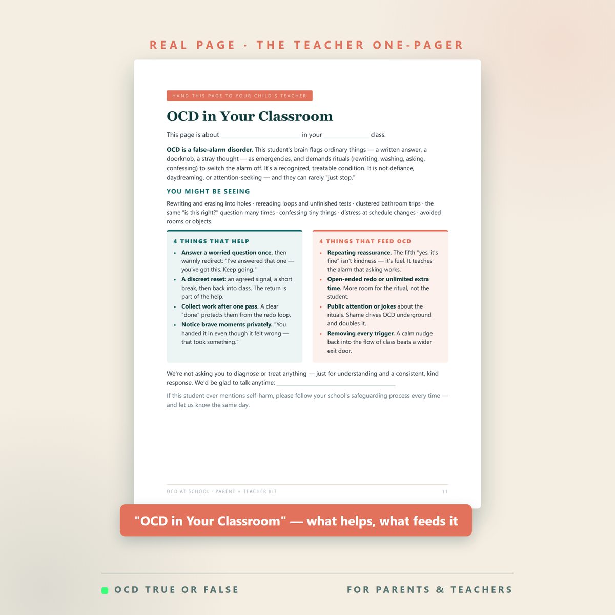 The OCD at School Kit (Parent + Teacher) — worksheet detail