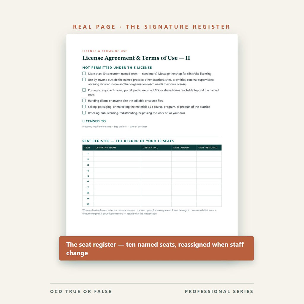 The Group-Practice Team License (up to 10 Seats) — worksheet detail