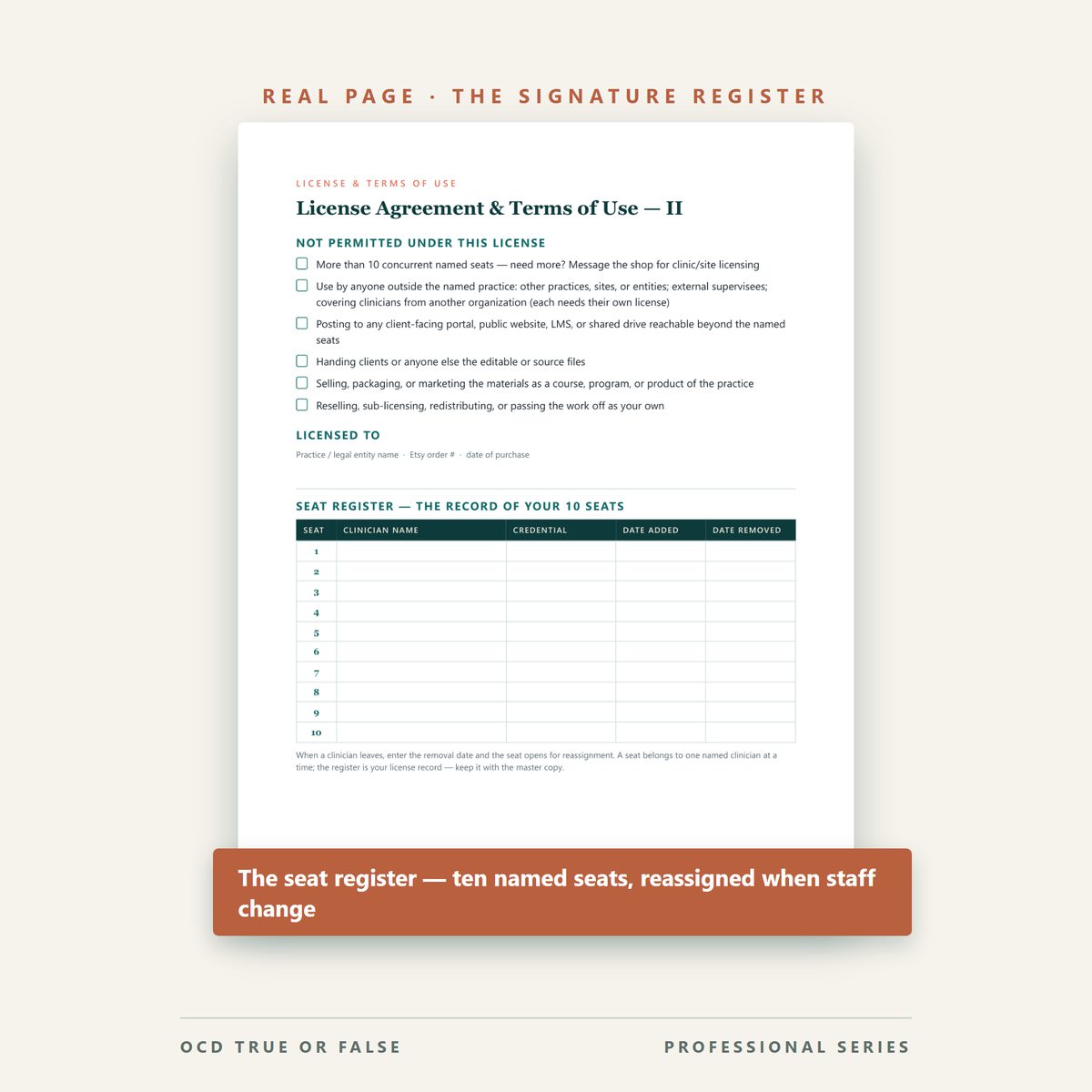 The Group-Practice Team License (up to 10 Seats) — worksheet detail