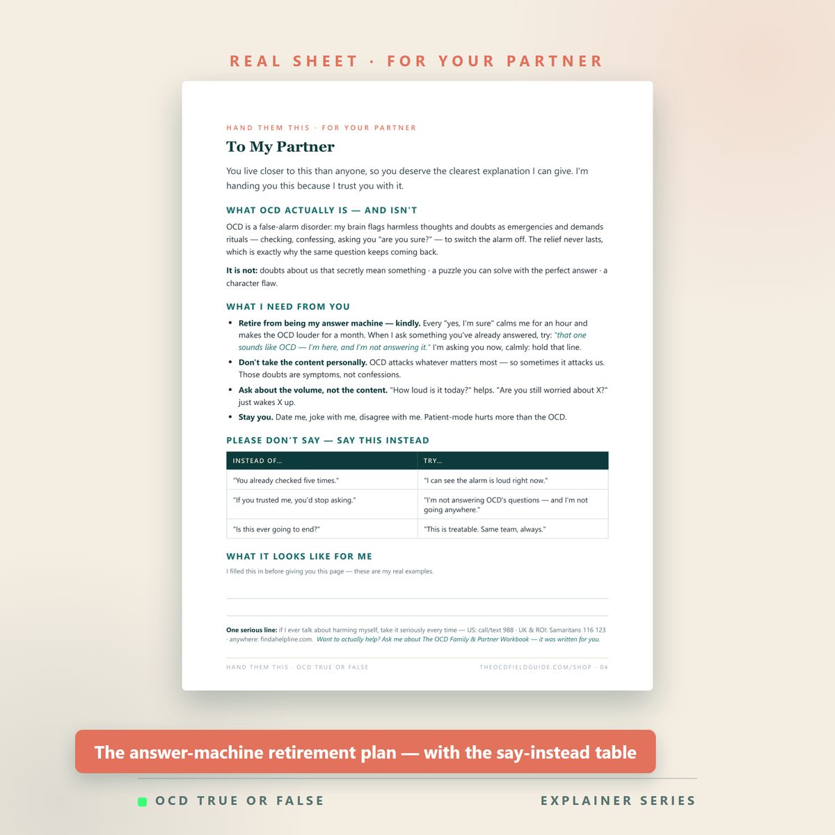 The OCD Explainer One-Pagers — worksheet detail