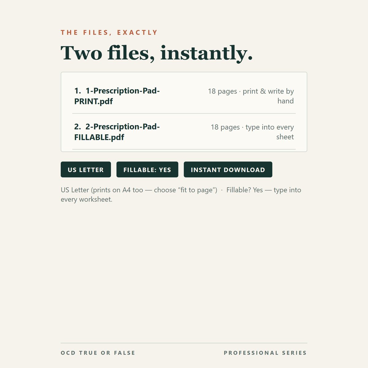 The Prescription Pad — Client Homework System — format and page count
