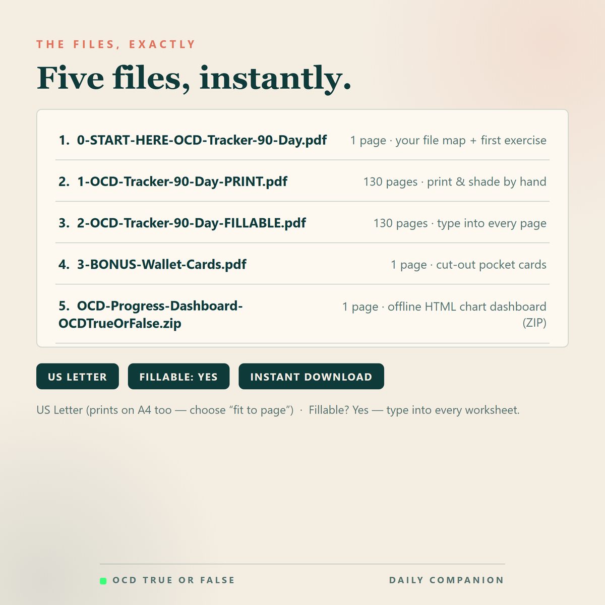 The 90-Day OCD Tracker — format and page count