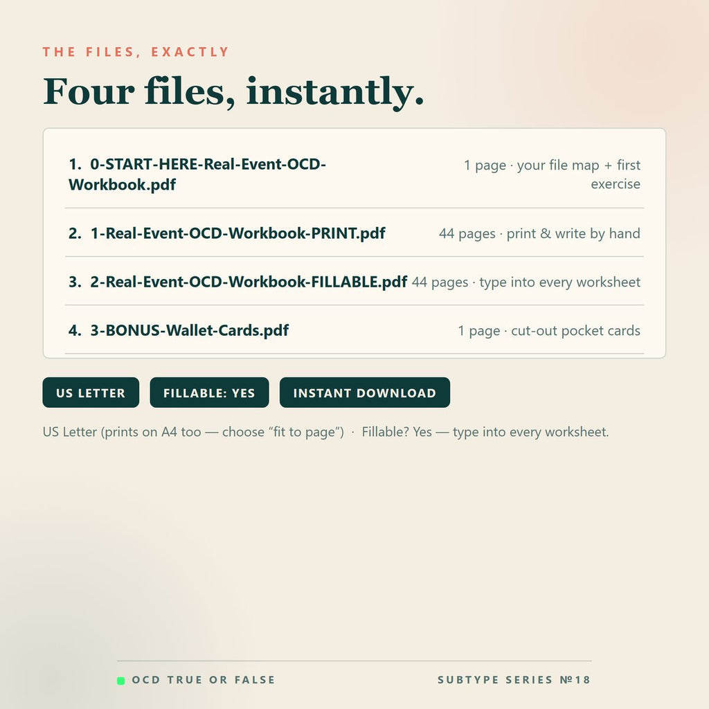 The Real Event OCD Workbook — format and page count
